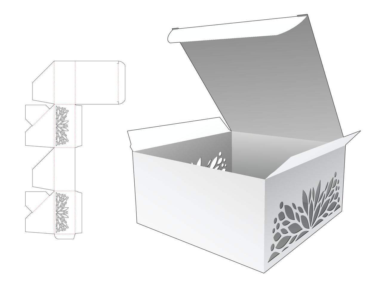caja de cartón con solapa con plantilla troquelada estarcida y maqueta 3d vector