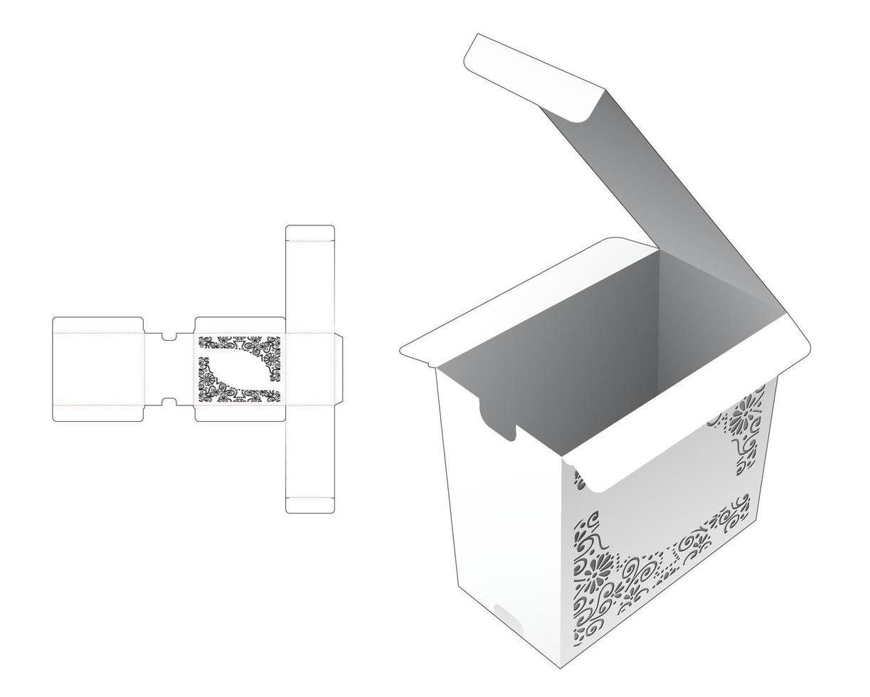 Stenciled box die cut template and 3D mockup vector