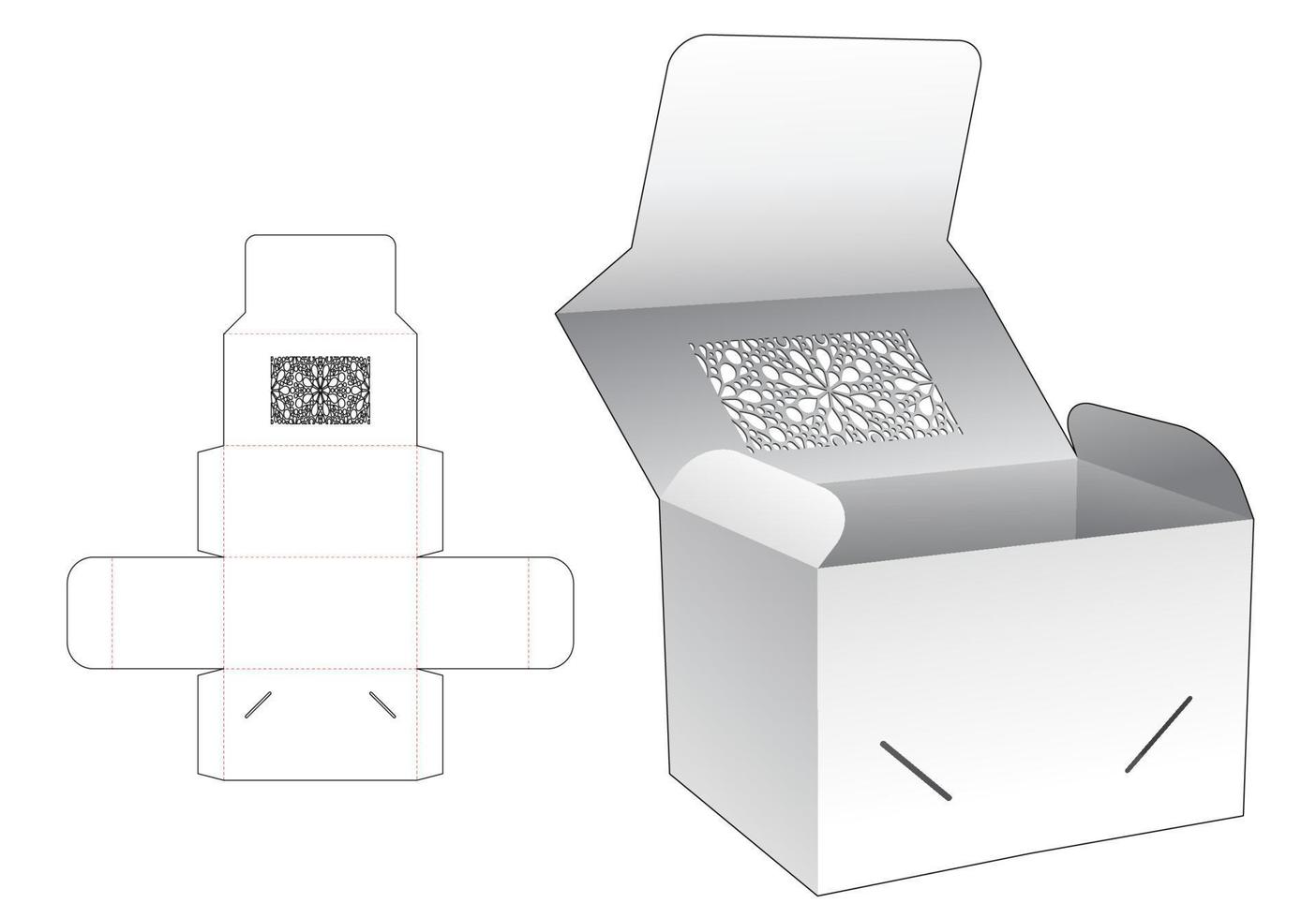 caja abatible con plantilla troquelada de patrón estarcido y maqueta 3d vector