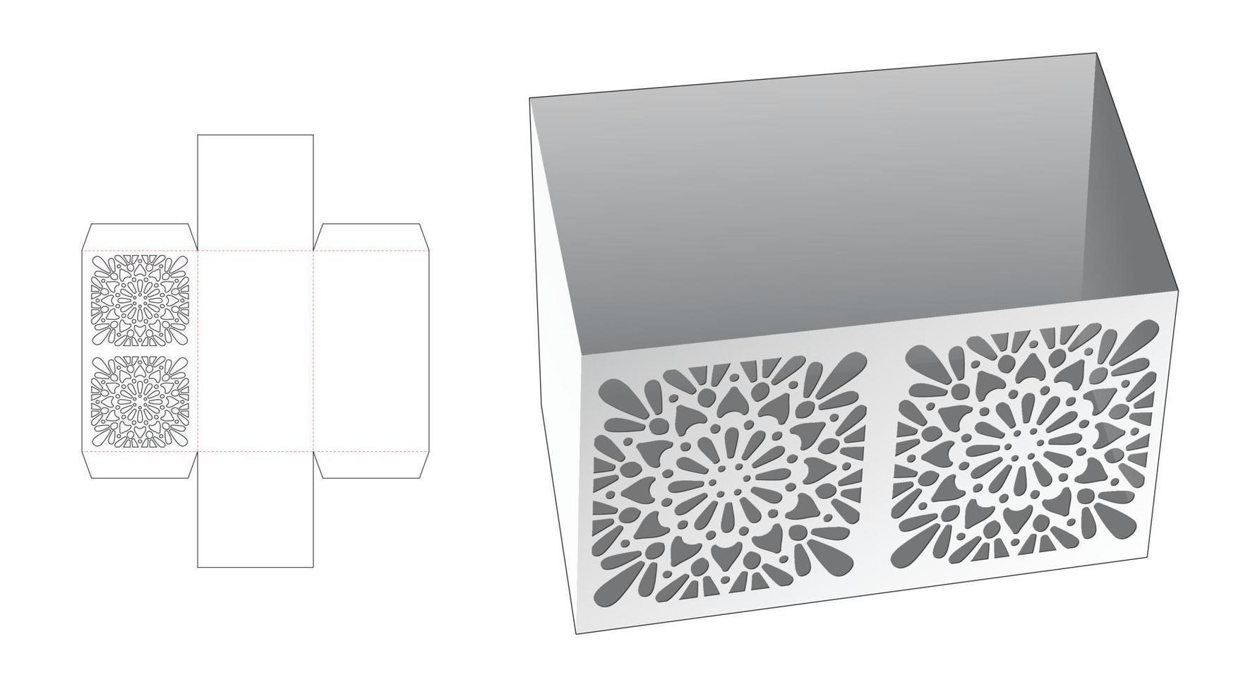 Stenciled mandala box die cut template and 3D mockup vector