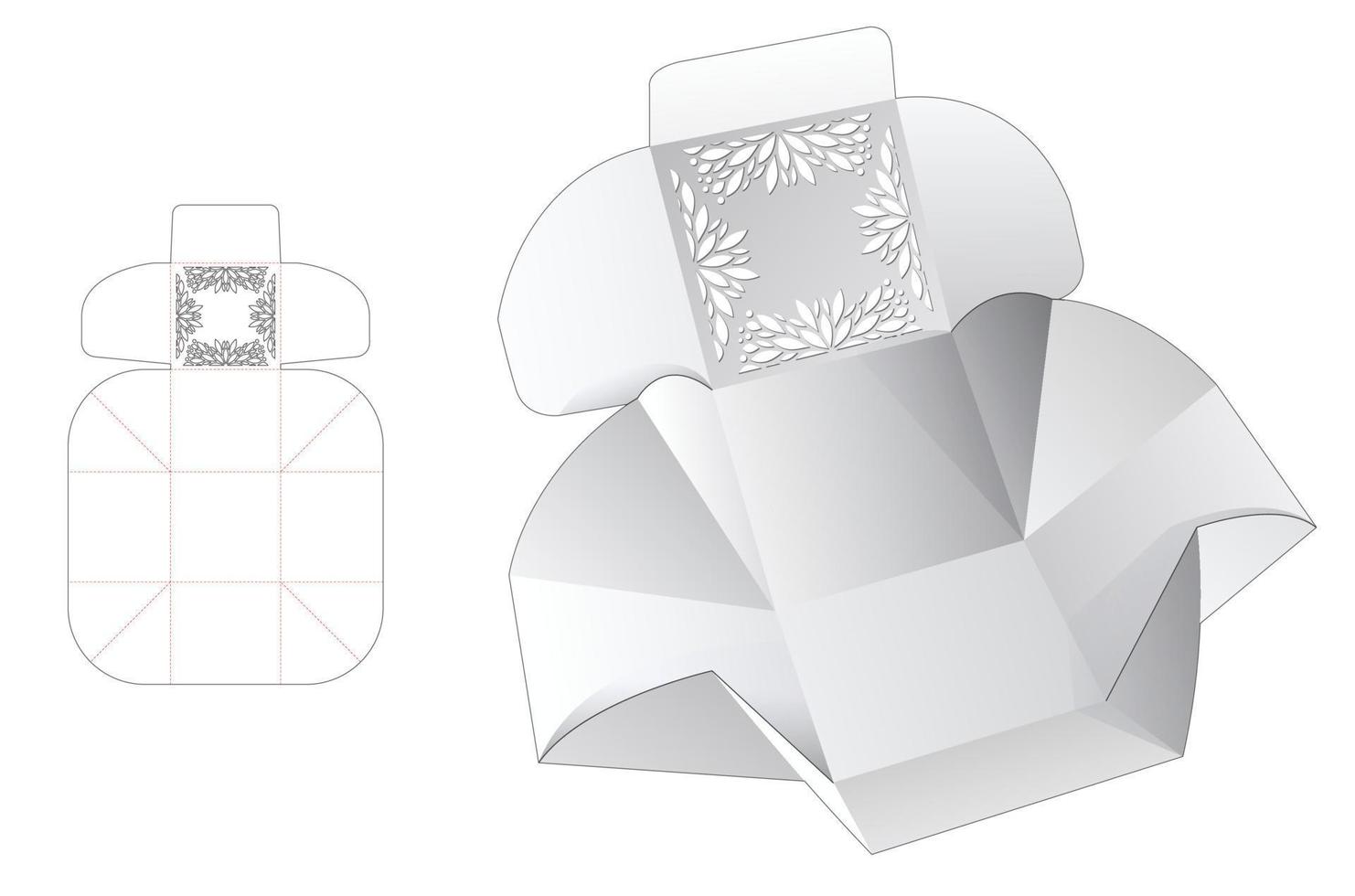 Stenciled wrapping box die cut template and 3D mockup vector