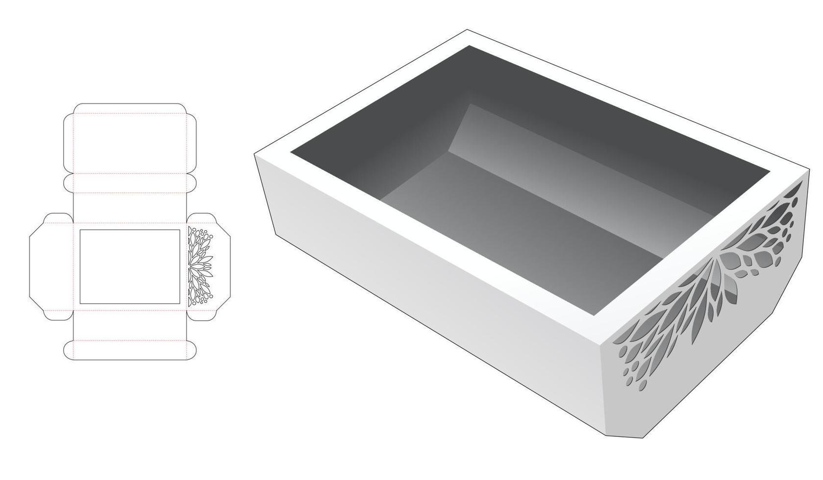 Bottom chamfered stenciled bowl die cut template and 3D mockup vector