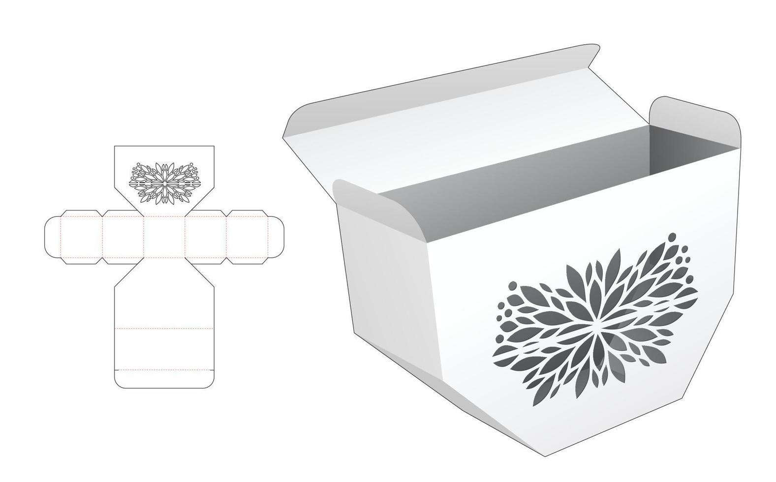 Bottom chamfered stenciled box die cut template and 3D mockup vector