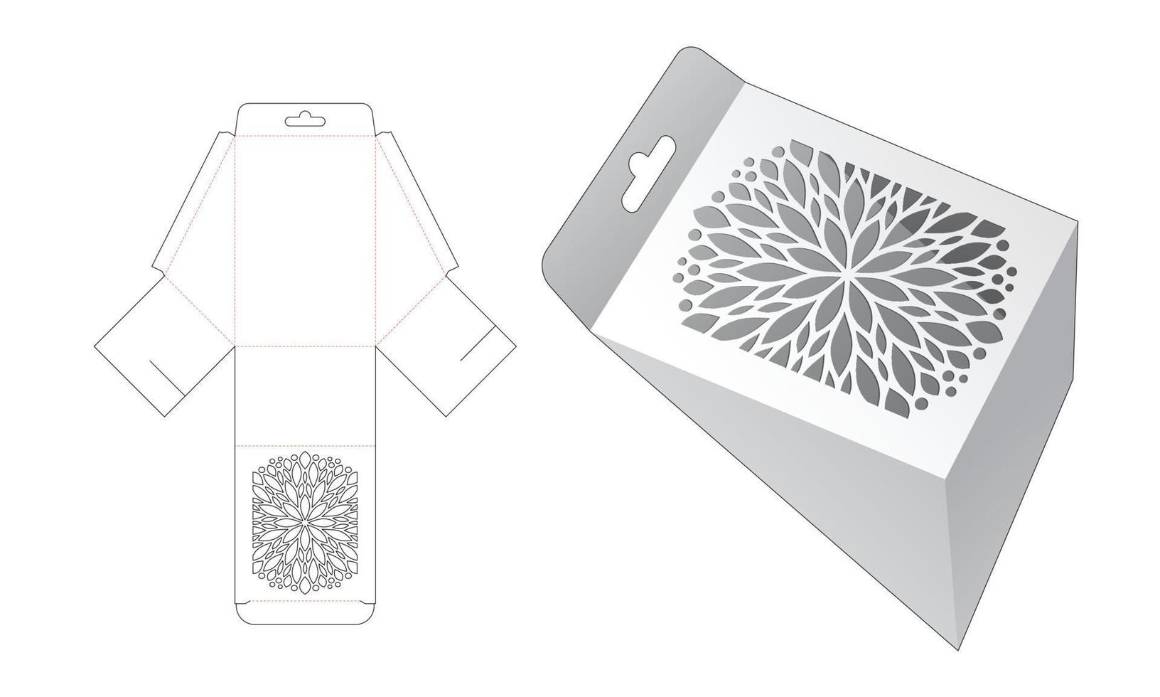 Hanging triangle box with stenciled mandala die cut template vector