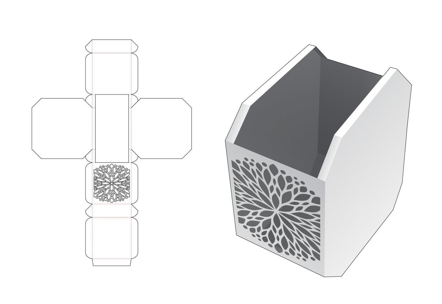 stenciled octagonal box die cut template and 3D mockup vector
