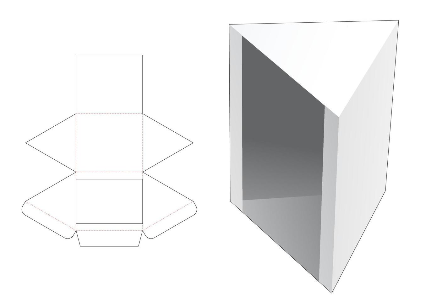 Triangular packaging with window die cut template and 3D mockup vector