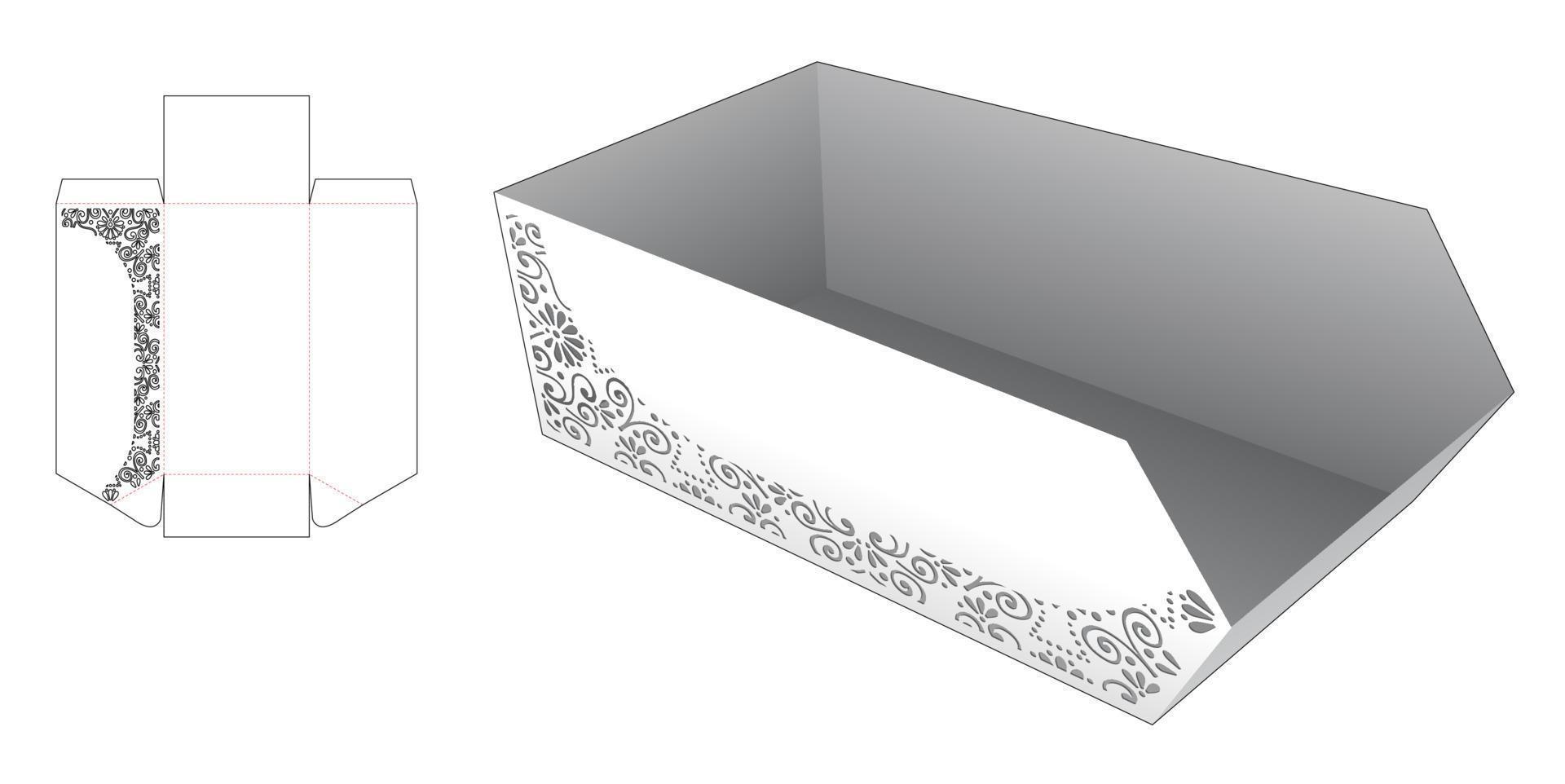 bandeja biselada de cartón con plantilla troquelada estarcida y maqueta 3d vector