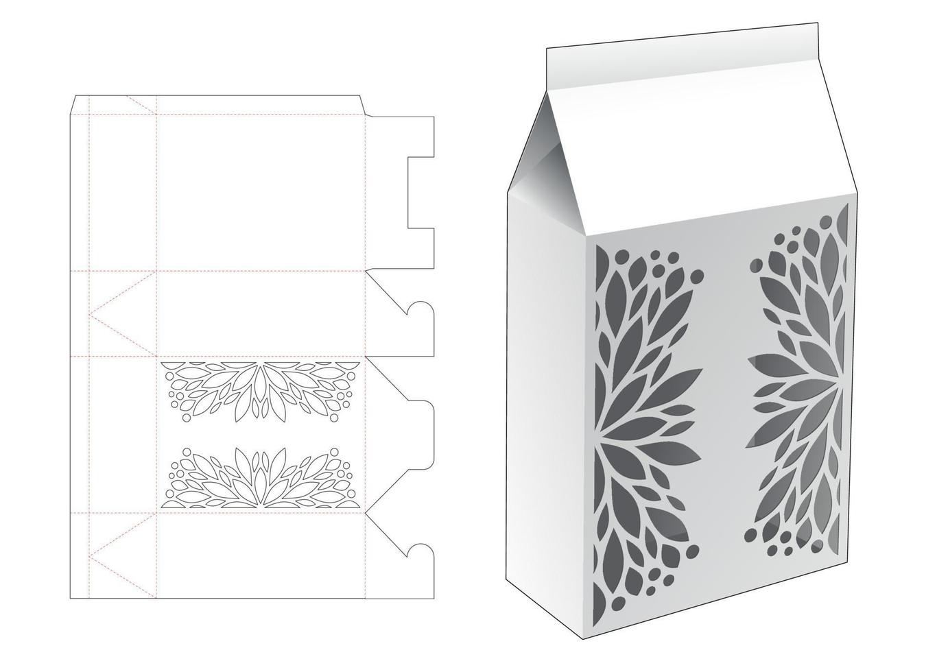Stenciled packaging die cut template and 3D mockup vector