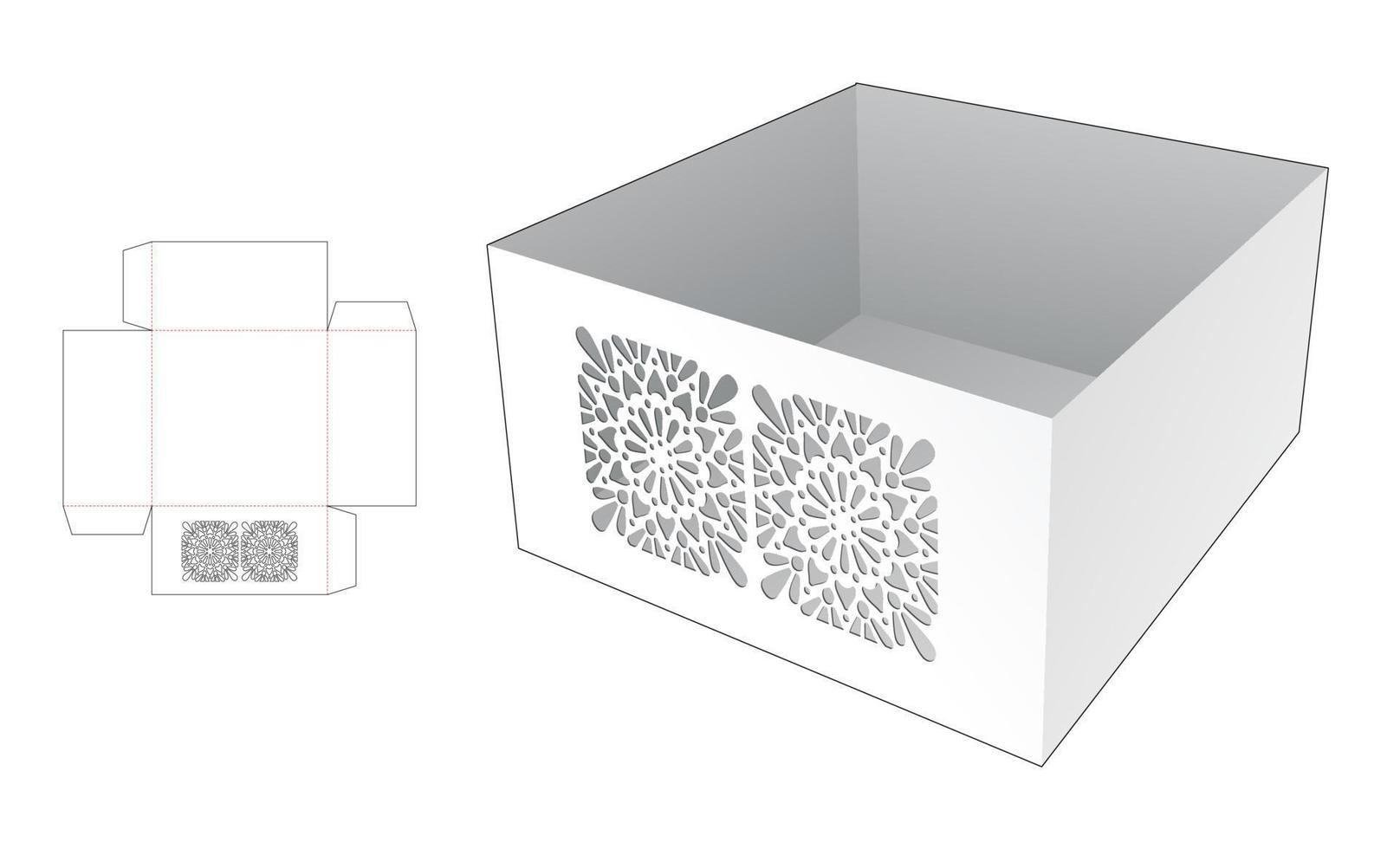 Stenciled tray die cut template and 3D mockup vector