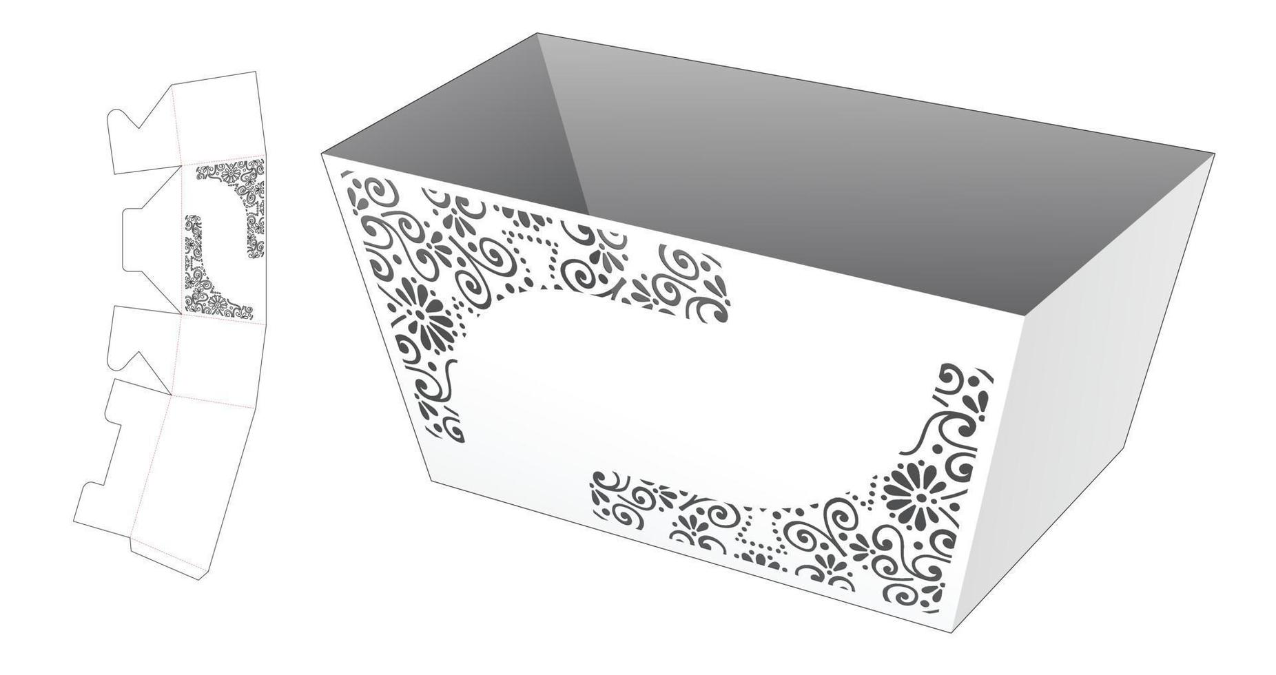 Stenciled bowl box with die cut template and 3D mockup vector