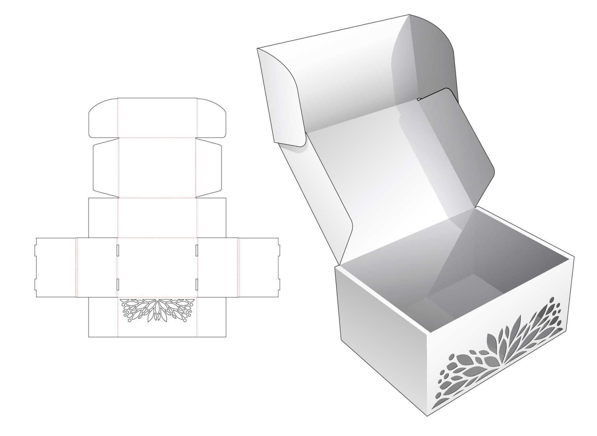 Cardboard flip box with hidden stenciled die cut template and 3D mockup