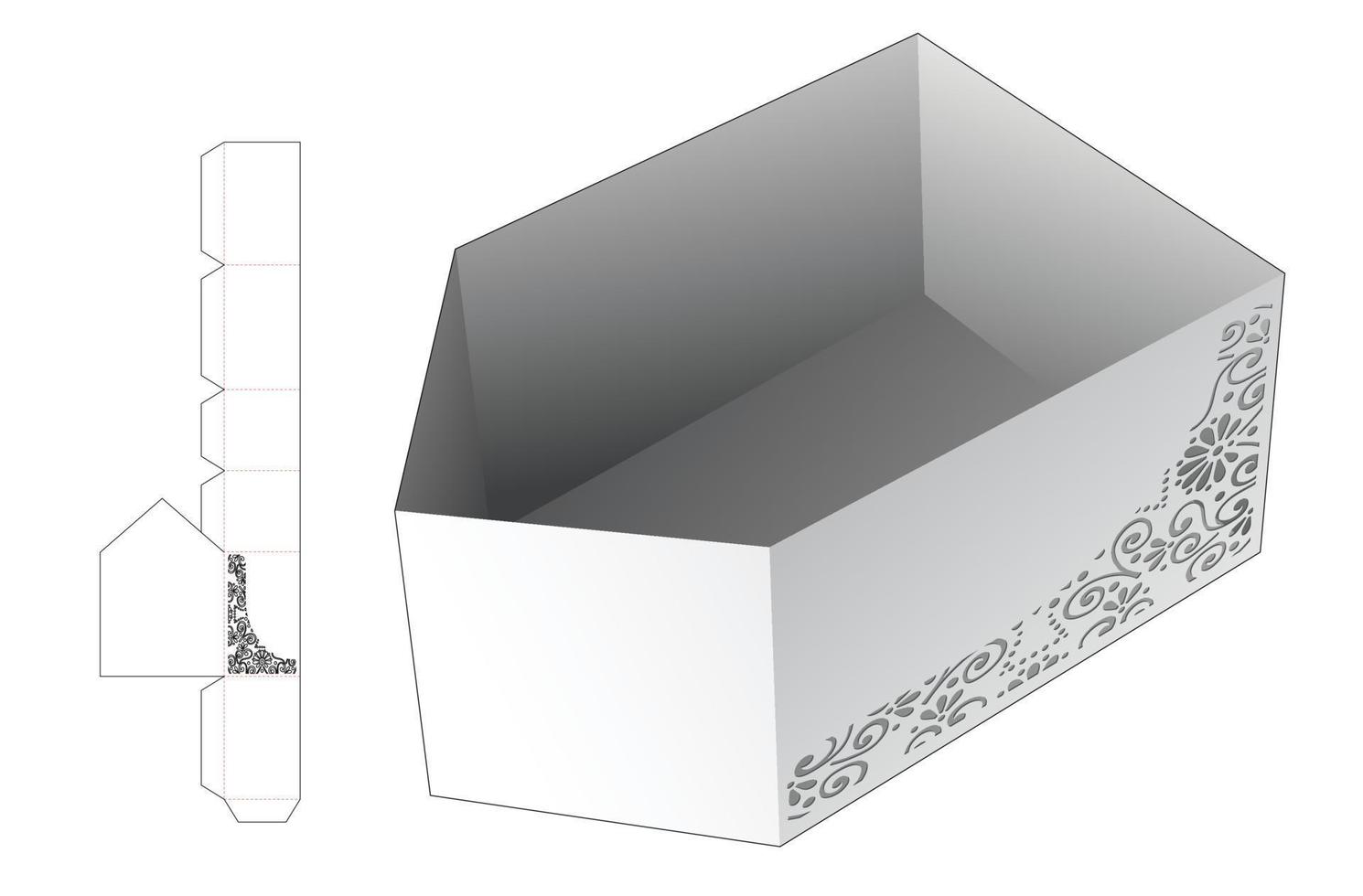 Angle tray with stenciled die cut template and 3D mockup vector