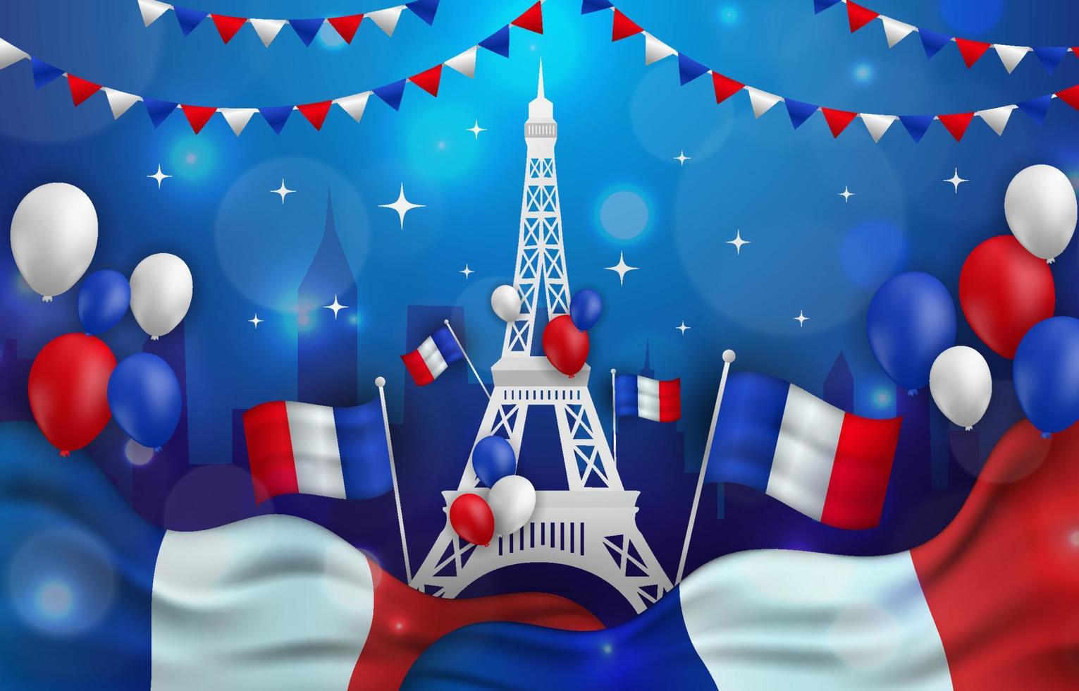 Bastille Day Realistic Flag Background vector