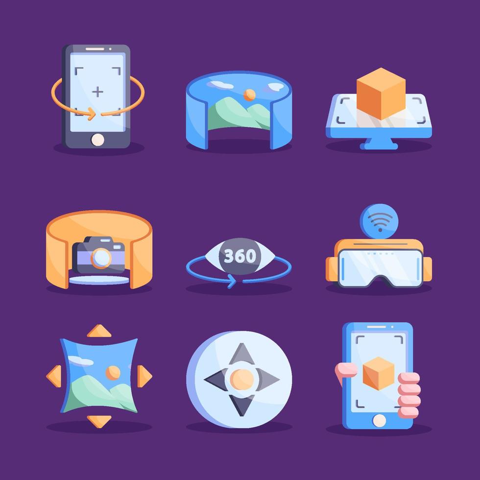 360 Degree Virtual Simulation Icon Set vector