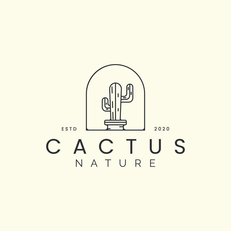 cactus o botánico con insignia y diseño de plantilla de icono de logotipo de estilo de arte de línea.árbol, plantas, naturaleza, ilustración vectorial vector