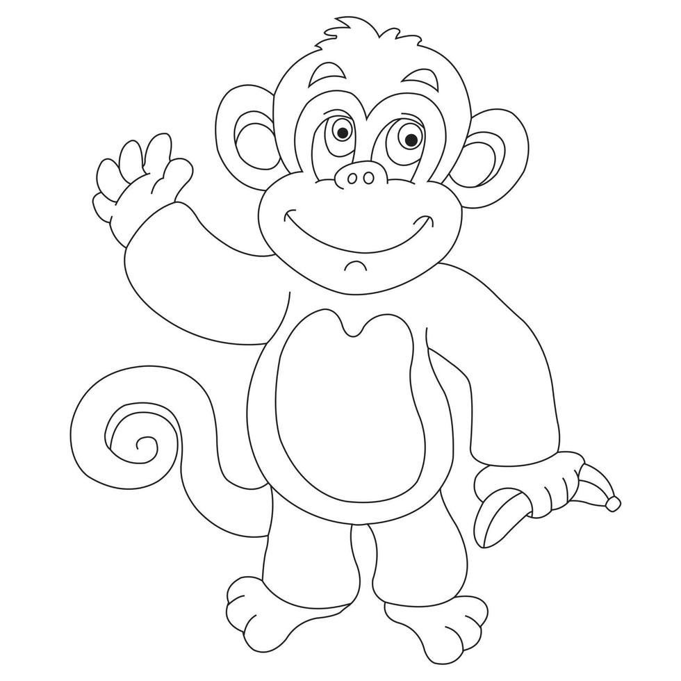 Cute Little Monkey Outline Coloring Page for Kids Animal Coloring Book Cartoon Vector Illustration