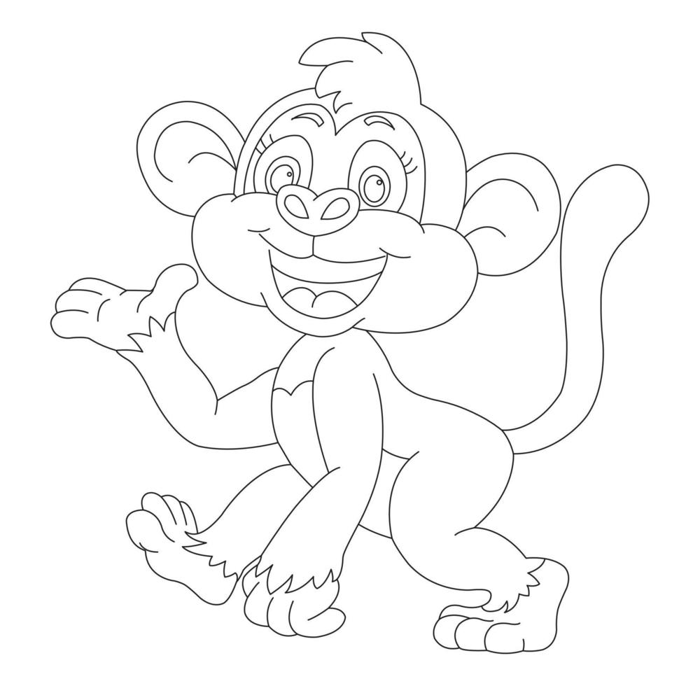 Cute Little Monkey Outline Coloring Page for Kids Animal Coloring Book Cartoon Vector Illustration