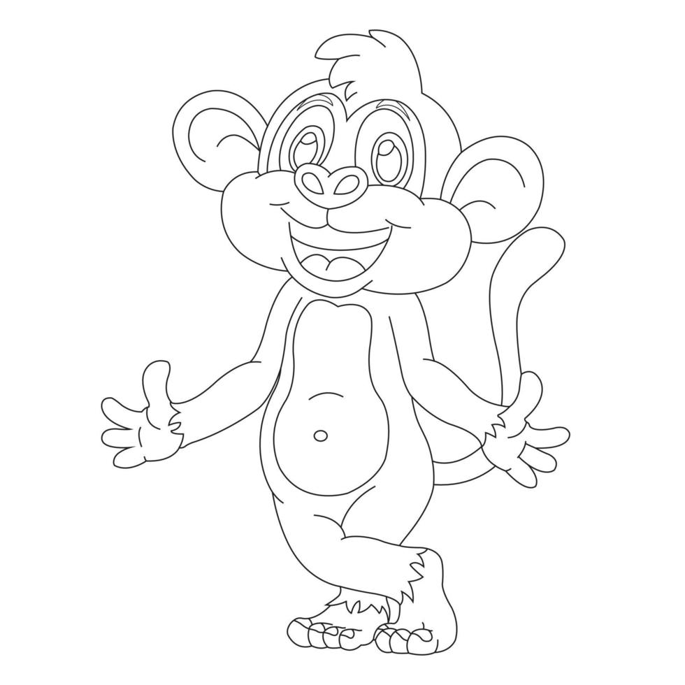 Cute Little Monkey Outline Coloring Page for Kids Animal Coloring Book Cartoon Vector Illustration