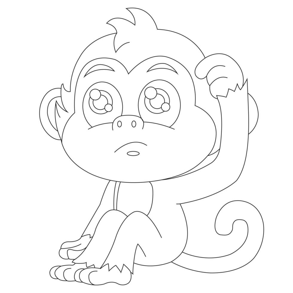 Cute Little Monkey Outline Coloring Page for Kids Animal Coloring Book Cartoon Vector Illustration