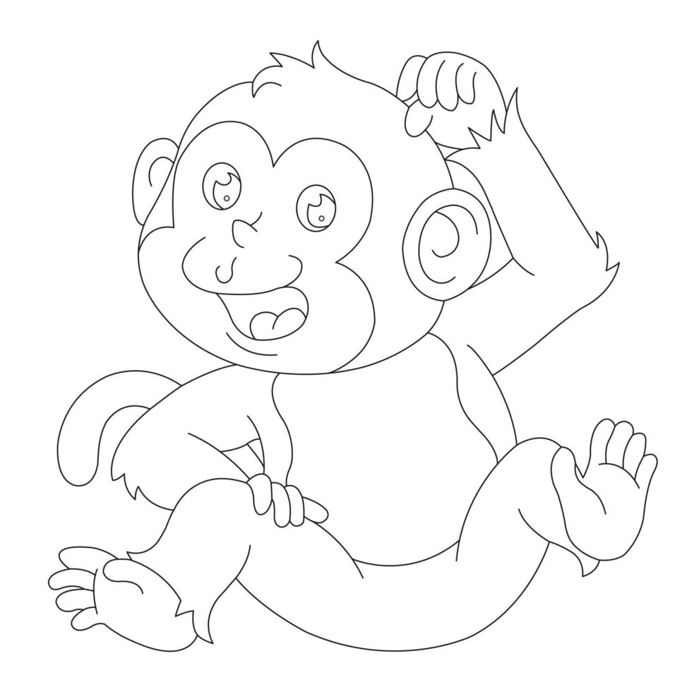 Cute Little Monkey Outline Coloring Page for Kids Animal Coloring Book Cartoon Vector Illustration