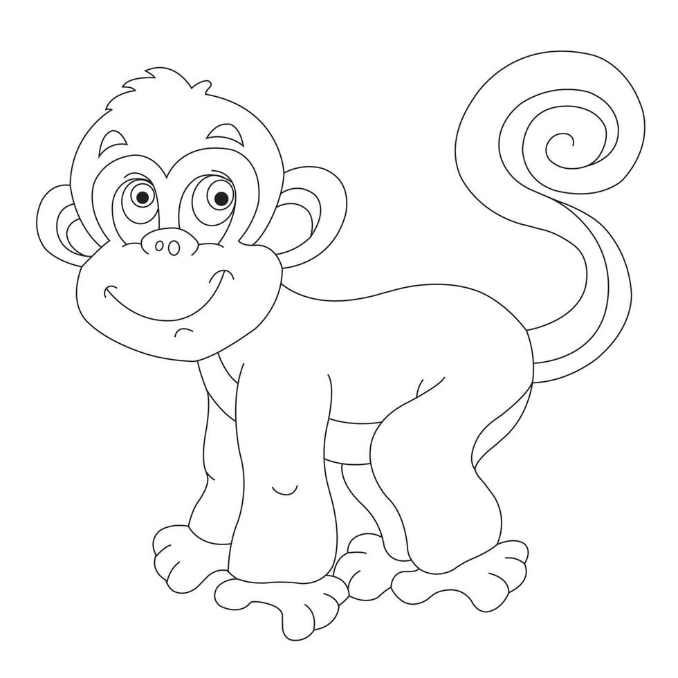 Cute Little Monkey Outline Coloring Page for Kids Animal Coloring Book Cartoon Vector Illustration