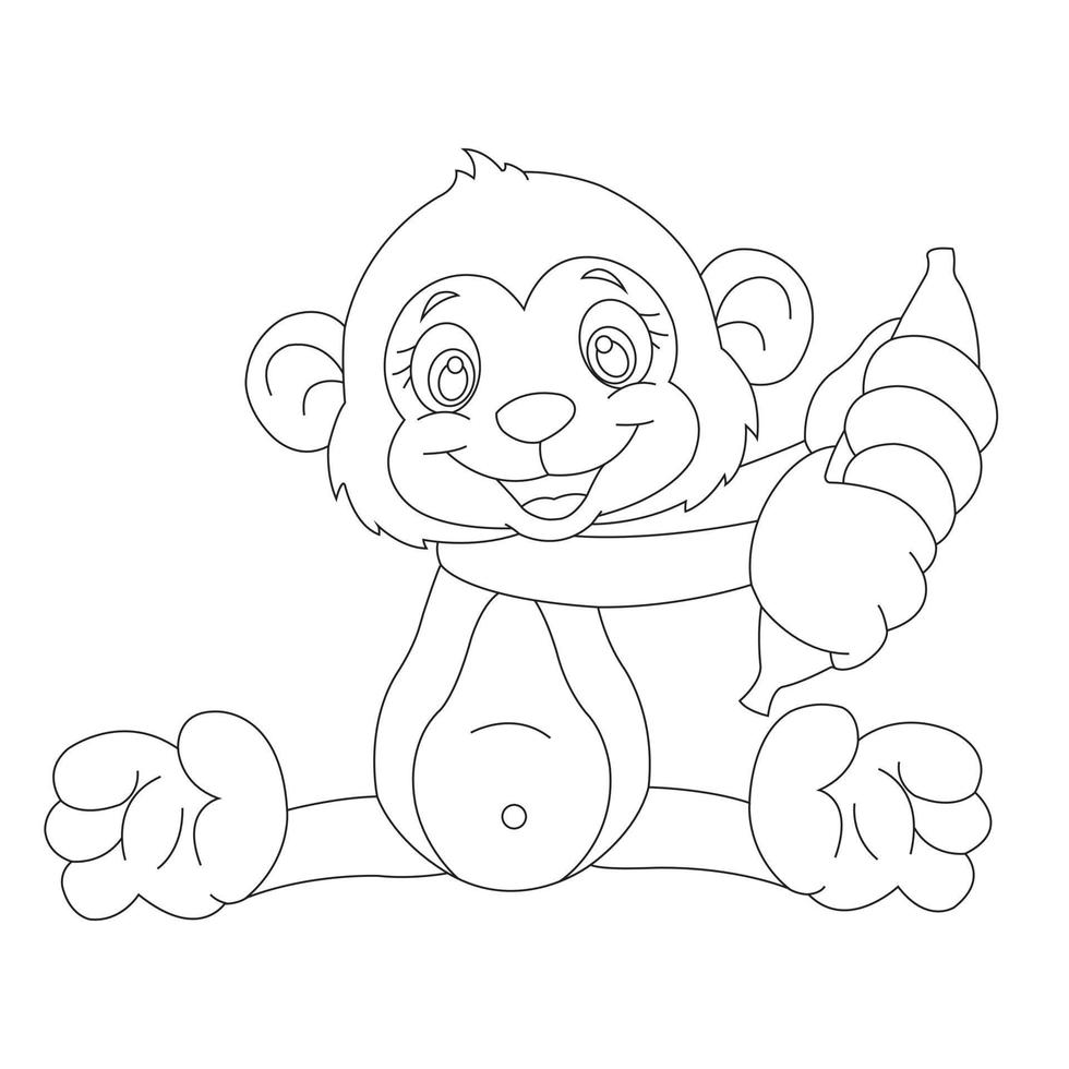 Cute Little Monkey Outline Coloring Page for Kids Animal Coloring Book Cartoon Vector Illustration