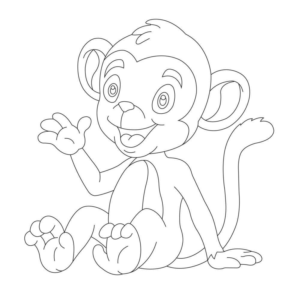 Cute Little Monkey Outline Coloring Page for Kids Animal Coloring Book Cartoon Vector Illustration