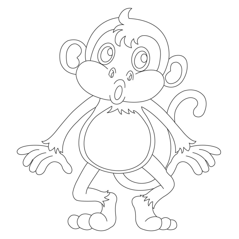 Cute Little Monkey Outline Coloring Page for Kids Animal Coloring Book Cartoon Vector Illustration