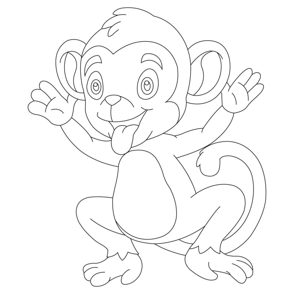 Cute Little Monkey Outline Coloring Page for Kids Animal Coloring Book Cartoon Vector Illustration