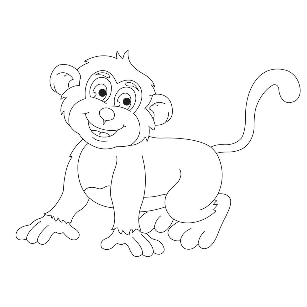 Cute Little Monkey Outline Coloring Page for Kids Animal Coloring Book Cartoon Vector Illustration