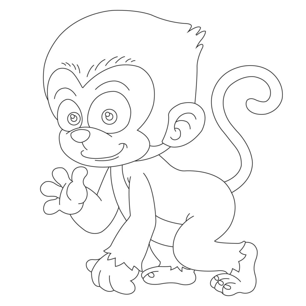 Cute Little Monkey Outline Coloring Page for Kids Animal Coloring Book Cartoon Vector Illustration