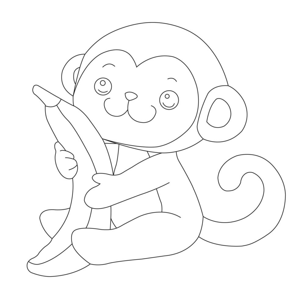 Cute Little Monkey Outline Coloring Page for Kids Animal Coloring Book Cartoon Vector Illustration