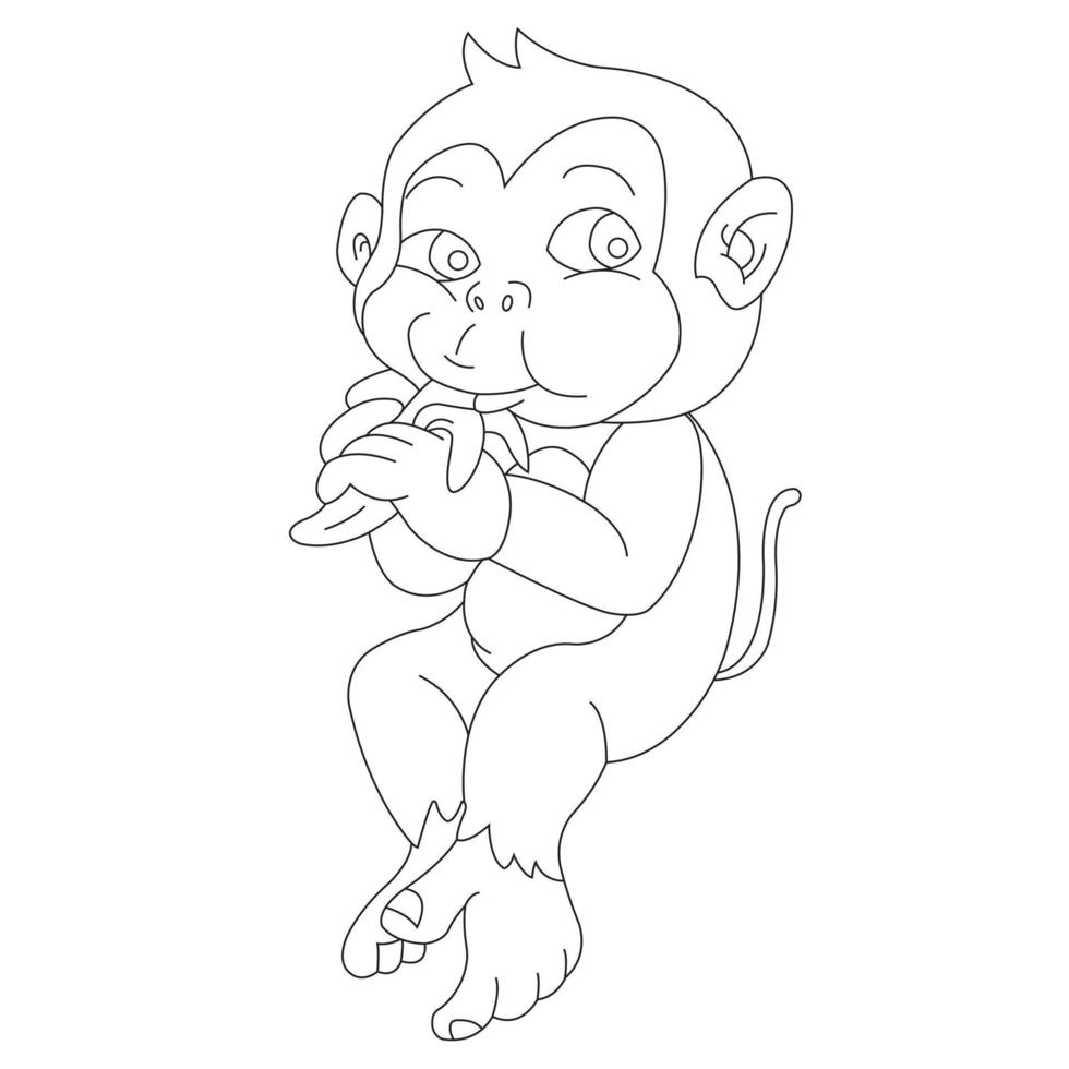 Cute Little Monkey Outline Coloring Page for Kids Animal Coloring Book Cartoon Vector Illustration