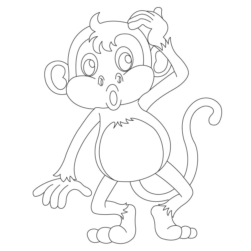 Cute Little Monkey Outline Coloring Page for Kids Animal Coloring Book Cartoon Vector Illustration