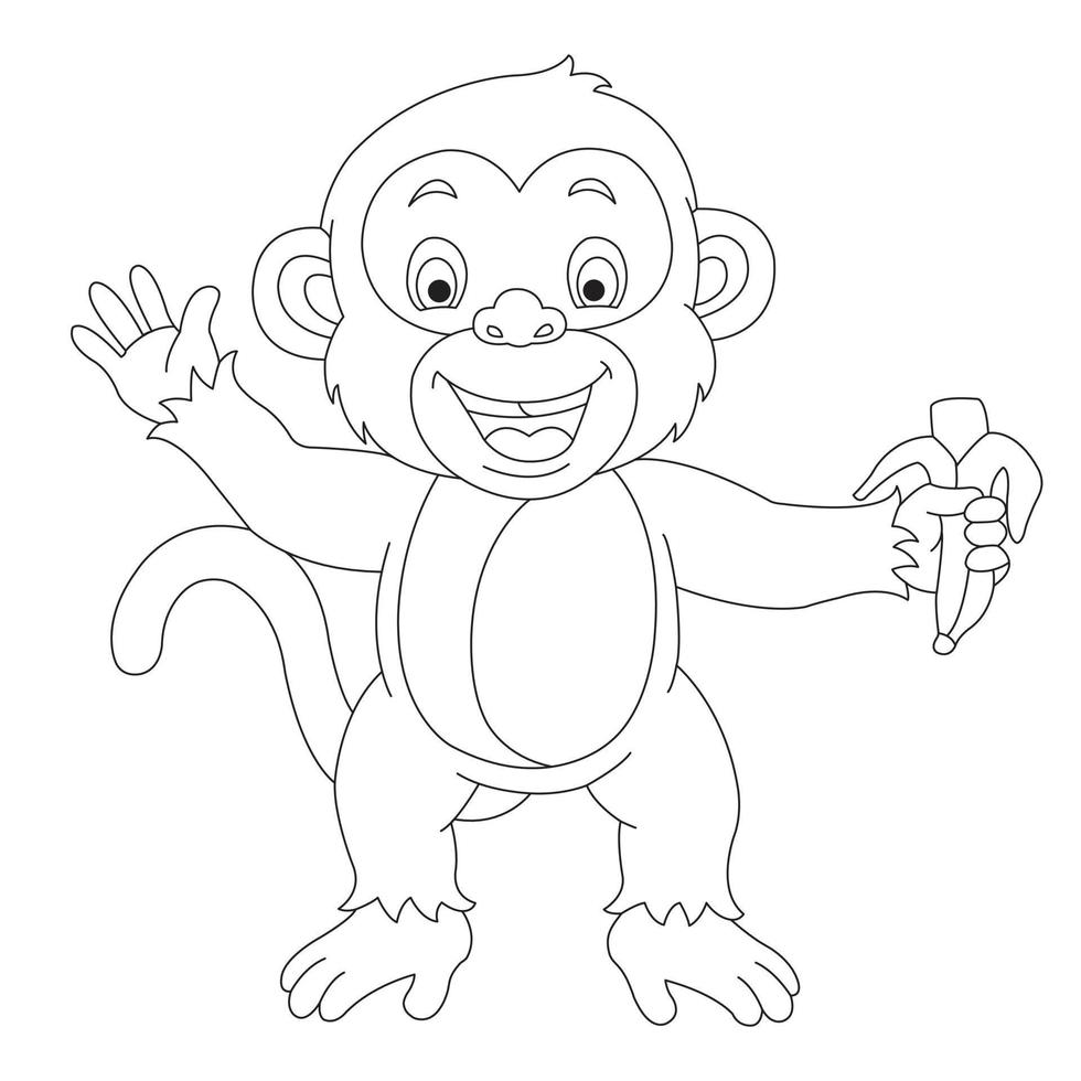 Cute Little Monkey Outline Coloring Page for Kids Animal Coloring Book Cartoon Vector Illustration