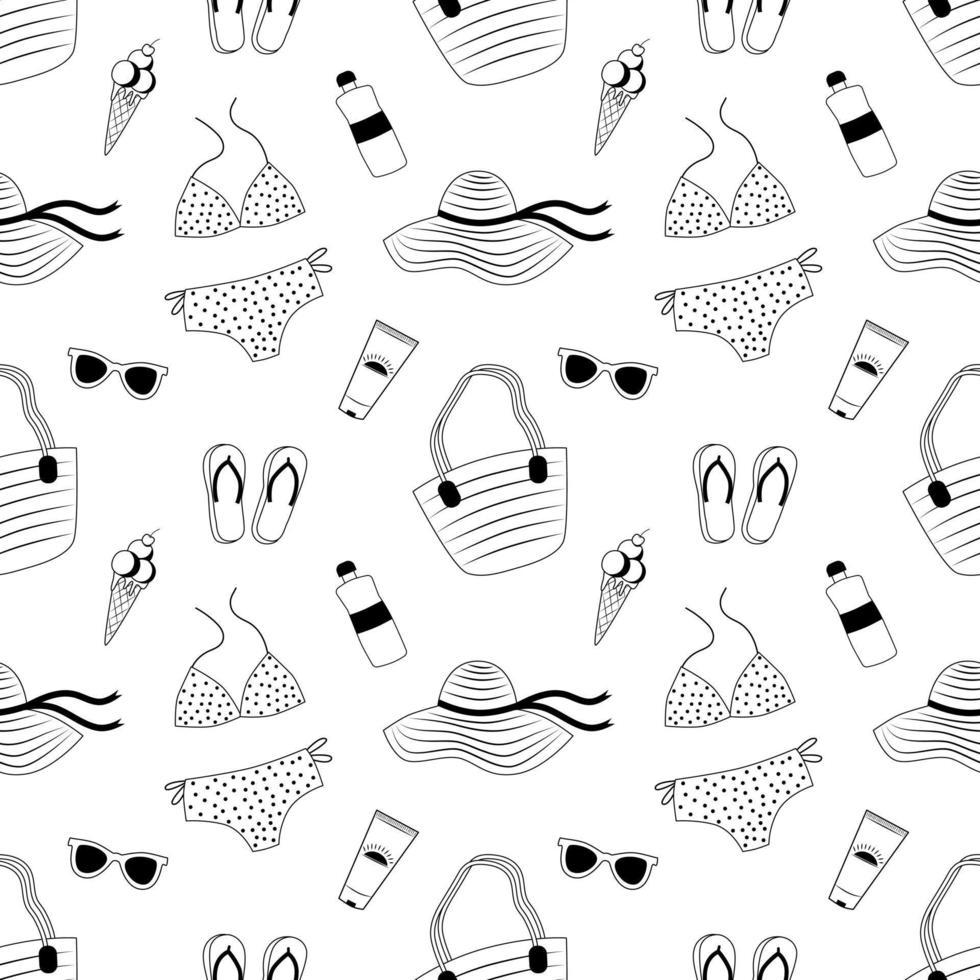 Seamless pattern of summer vacation and travel. Flat vector illustration