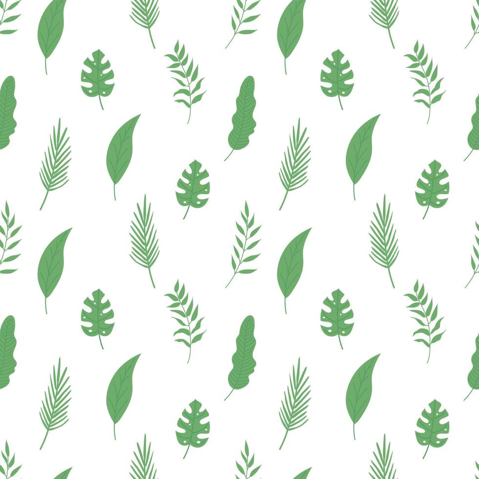 Seamless summer pattern of tropical leaves. Flat vector illustration