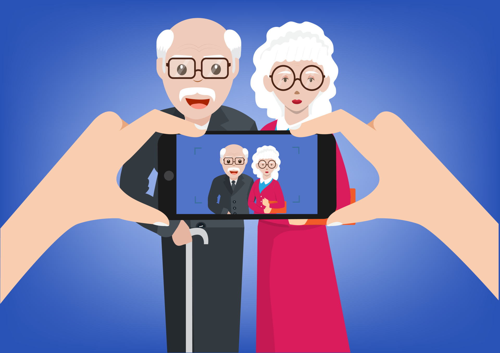 children-use-smartphones-to-take-pictures-of-grandparents-keep-as-a