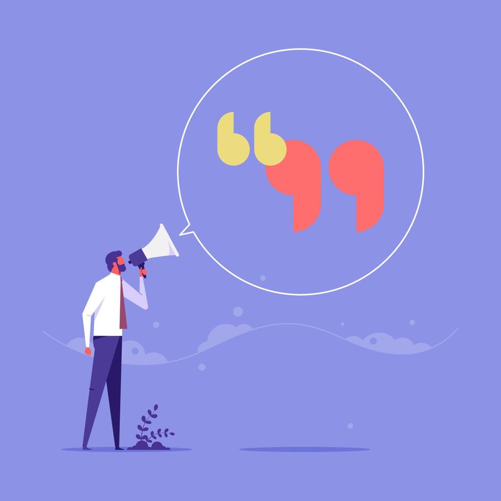 Inspiration quotes to motivate people, business quotation or message to achieve success concept, smart businessman and businesswoman standing with quotation mark sign vector