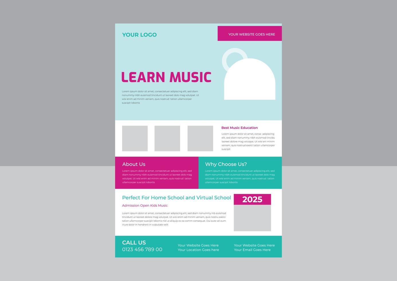 Kids music flyer design template, child music class online flyer design template, kids music class flyer, poster template. vector