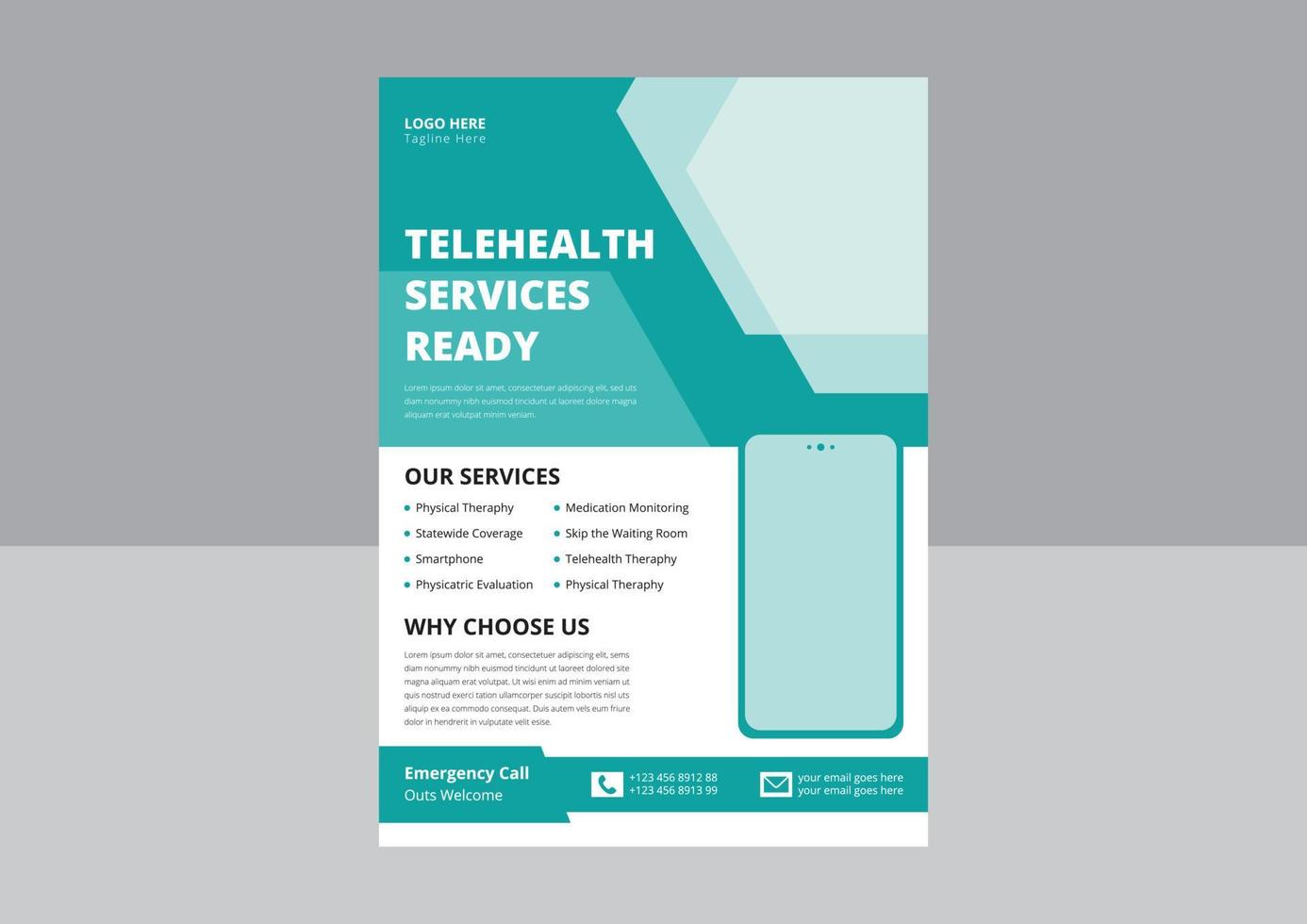 Telehealth flyer design template. online medicine guide poster leaflet design template. Telemedicine flyer design. Cover, flyer design vector