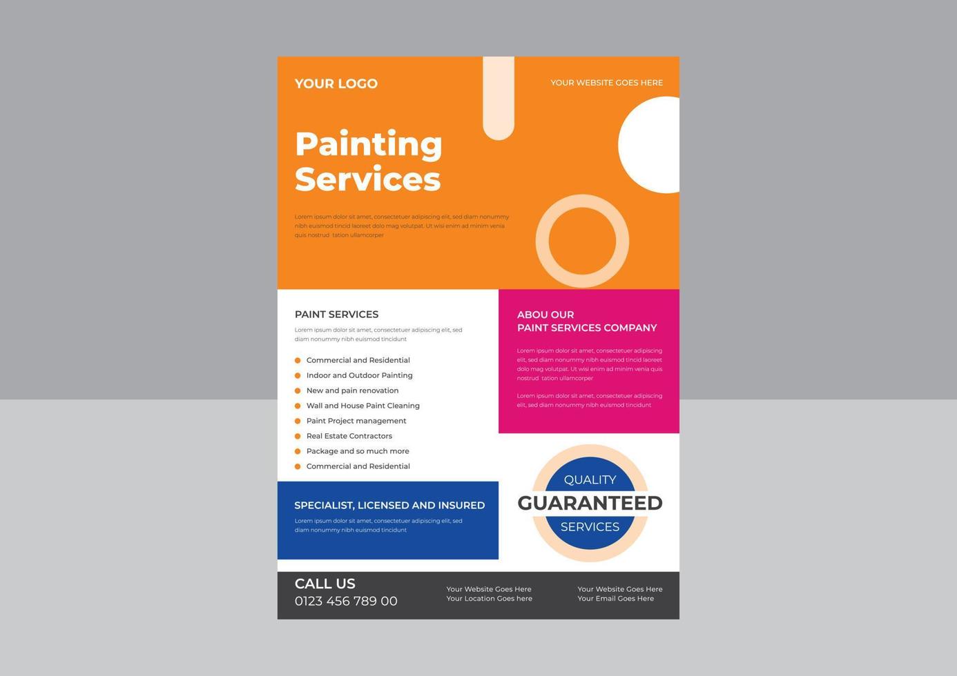 House paint services flyer design, Paint service flyer design template. Commercial real estate painting service poster leaflet design. vector