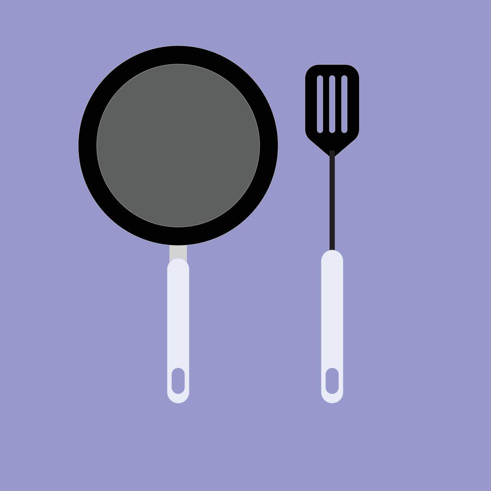 pan and spatula cook cooking stuff kitchen stuff vector