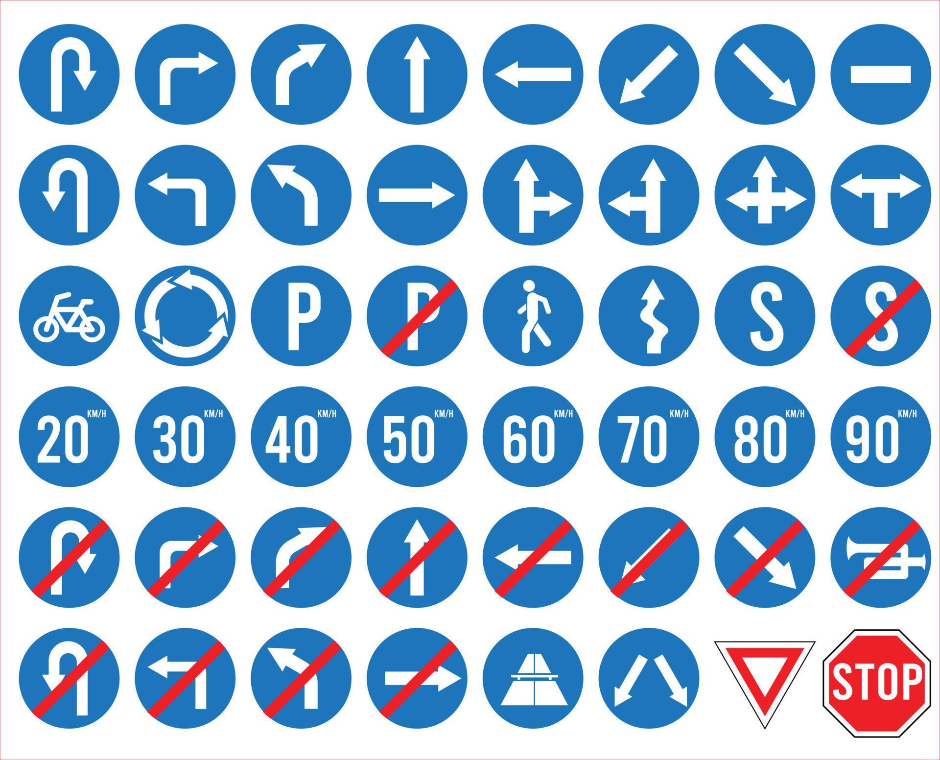 Set Of Traffic Sign Blue Color Round Road Sign Vector 7909456 Vector Set Of Traffic Sign Blue Color Round Road Sign Free Vector