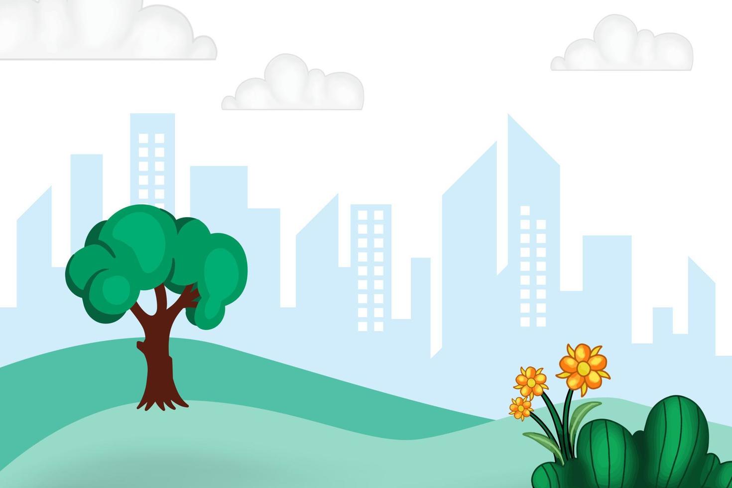 green tree illustration in a simple city park vector