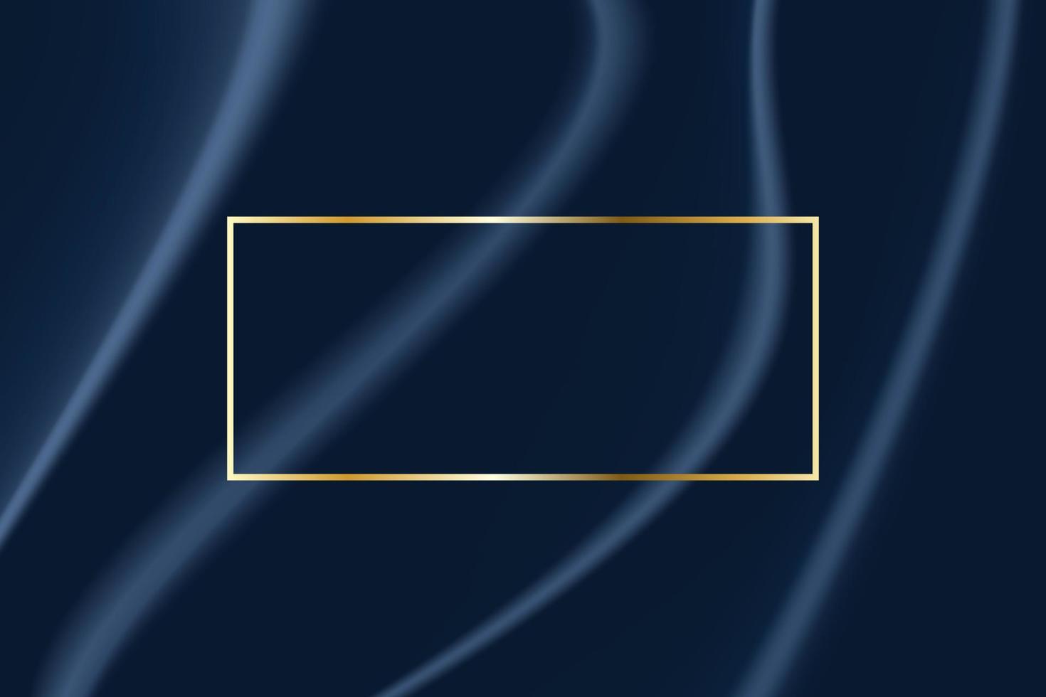 Luxury frame line rectangle golden border and overlapping decoration on crumpled fabric blue dark background. Vector illustration