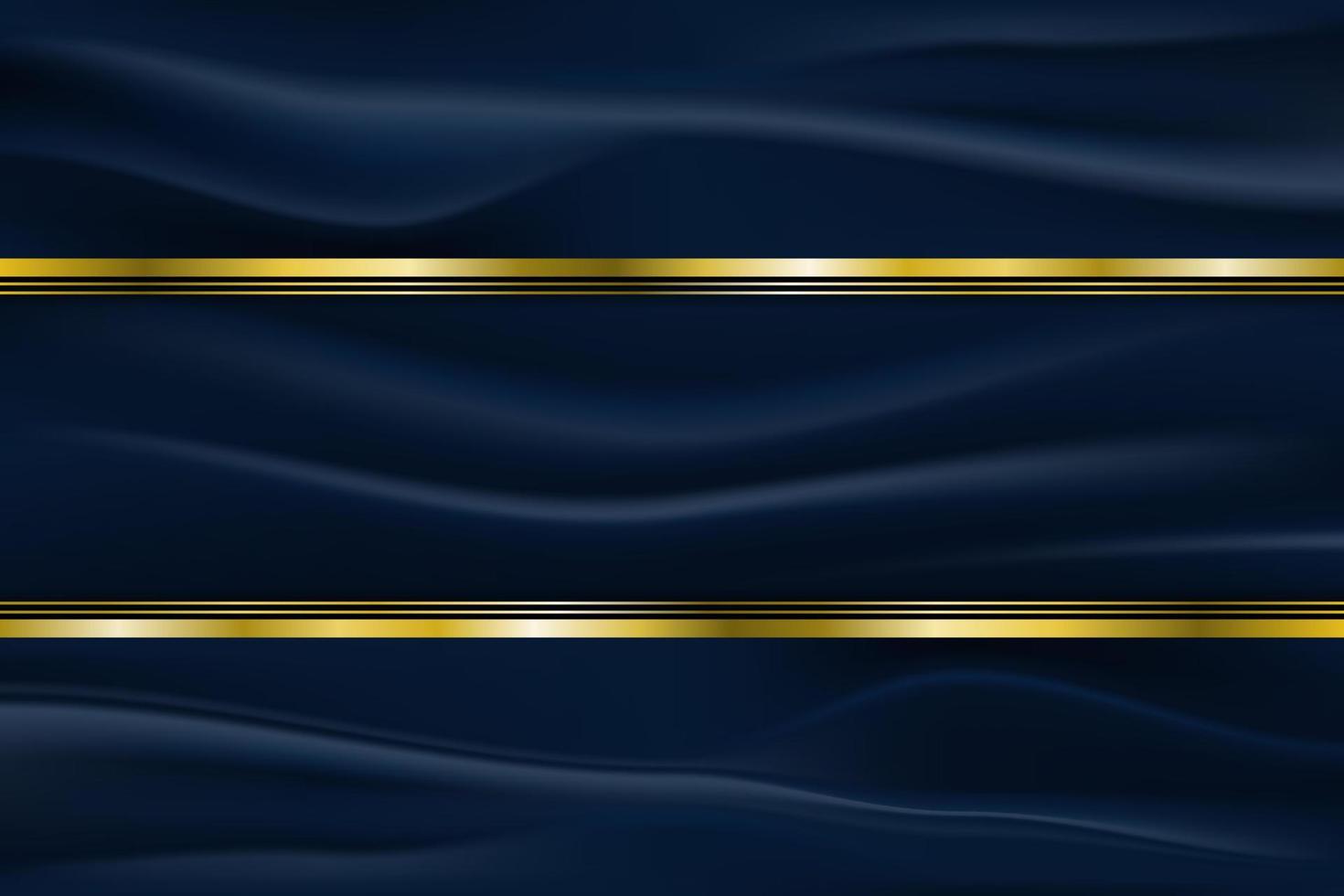 borde dorado de línea de lujo sobre tejido arrugado con fondo de rayas azul oscuro. ilustración vectorial vector