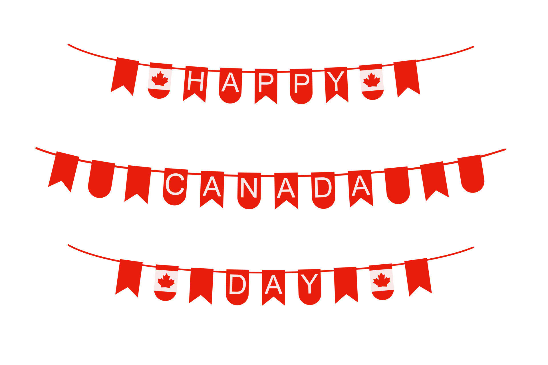 empavesado festivo feliz para el día de canadá, fondo blanco. empavesado de banderas con