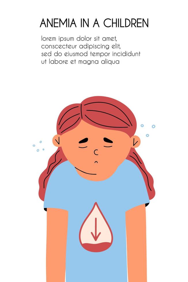 el niño sufre de hipoglucemia. un adolescente con síntomas de bajo nivel de azúcar en la sangre. ilustración vectorial en estilo plano vector