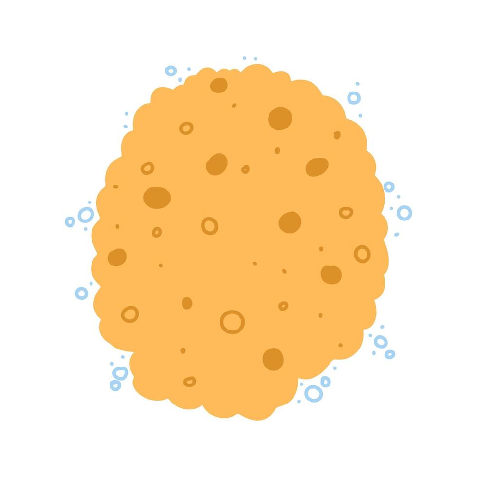 Yellow wet washcloth sponge. Vector illustration in a flat style.